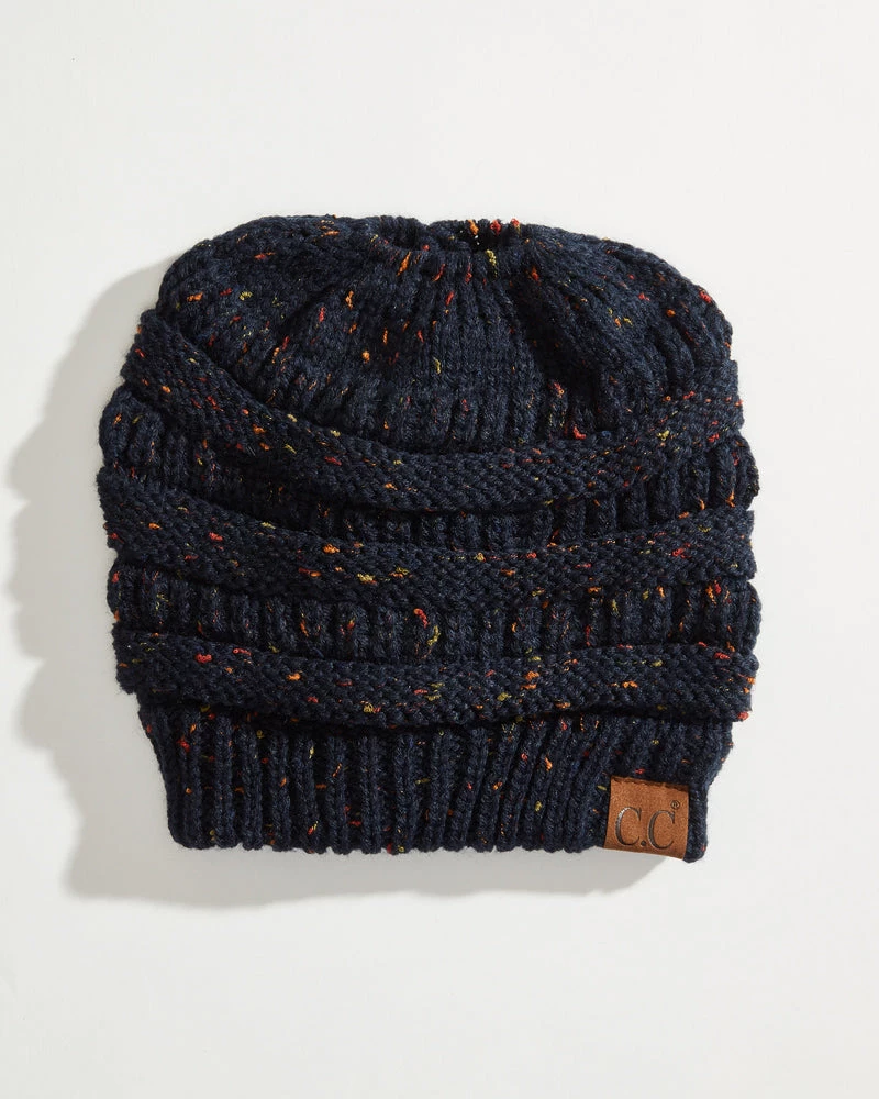 TEN Dollar Boutique Accessories Navy Confetti Messy Bun Beanie 3 TEN Dollar Boutique Accessories Navy Confetti Messy Bun Beanie