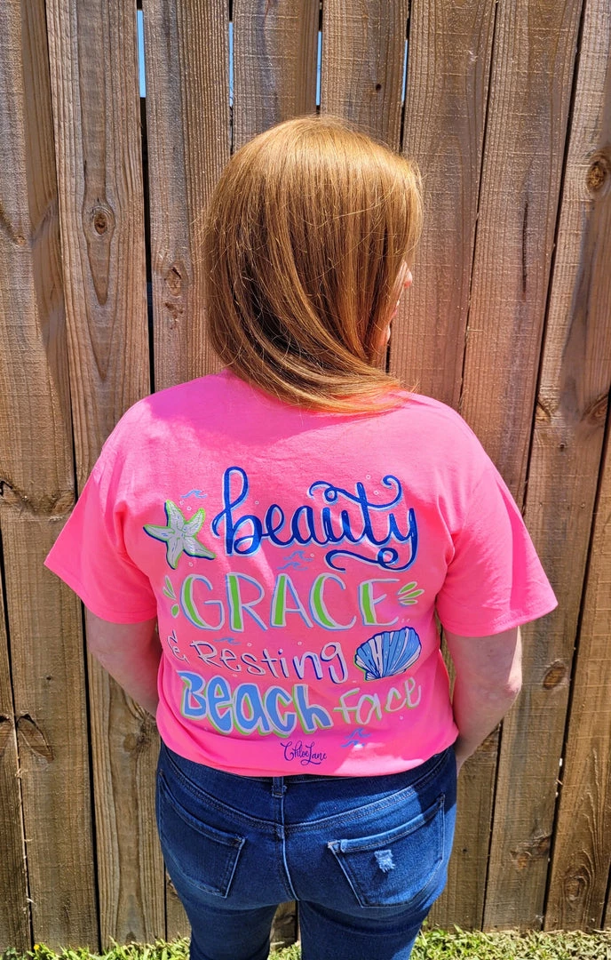 TEN Dollar Boutique Beauty Grace & Resting Beach Face - Neon Pink Short Sleeves S-3X 3 TEN Dollar Boutique Beauty Grace & Resting Beach Face - Neon Pink Short Sleeves S-3X