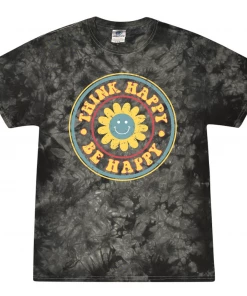 TEN Dollar Boutique Short Sleeves S-3X Think Happy Smiley- Black Crystal Wash