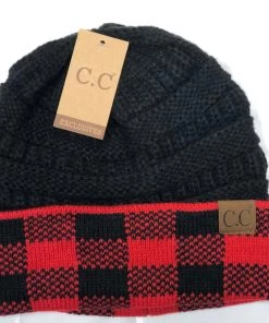 TEN Dollar Boutique Black/Red Plaid Classic Beanie Accessories