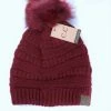 TEN Dollar Boutique Accessories Burgundy Fur Pom Beanie