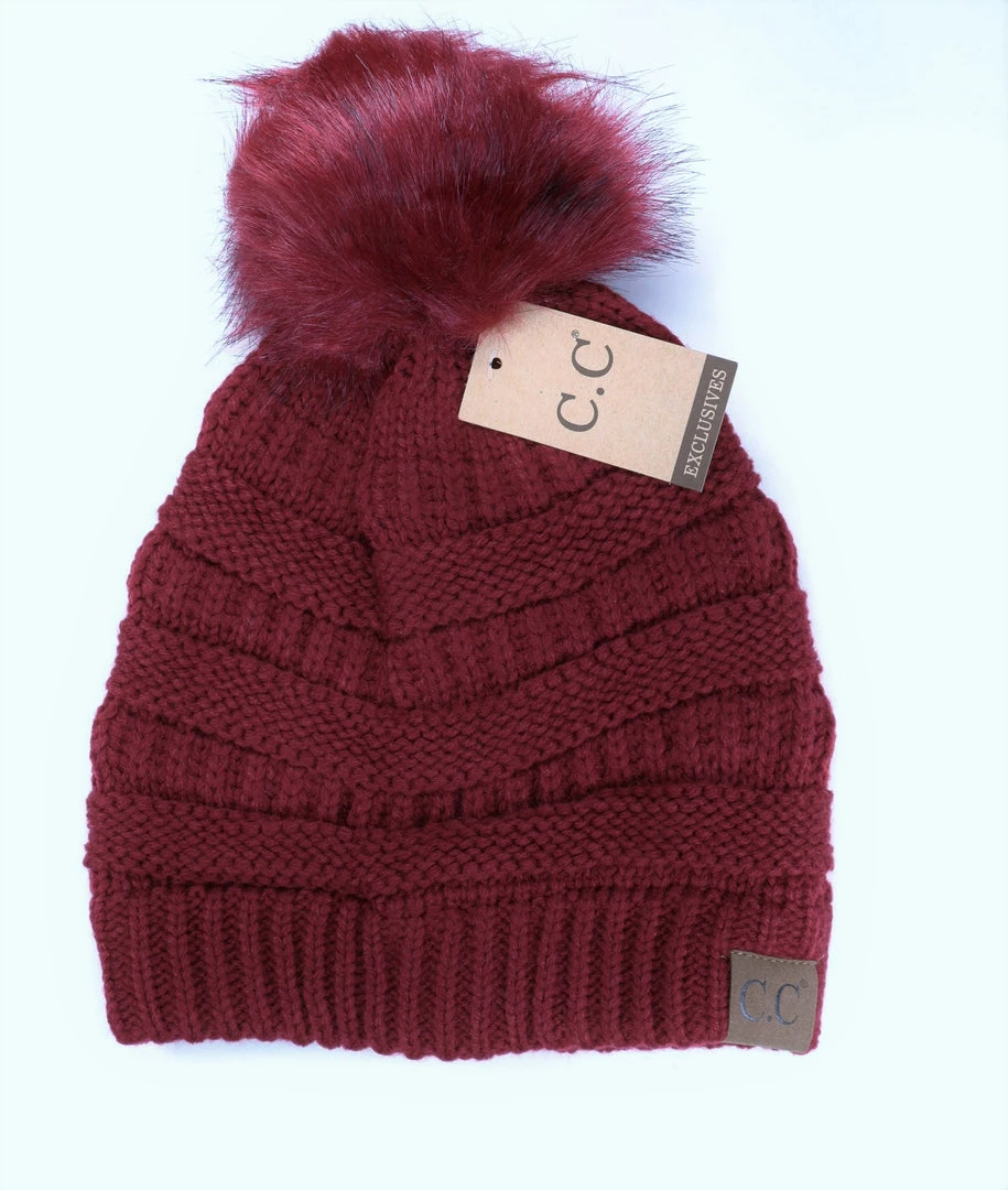 TEN Dollar Boutique Accessories Burgundy Fur Pom Beanie 3 TEN Dollar Boutique Accessories Burgundy Fur Pom Beanie