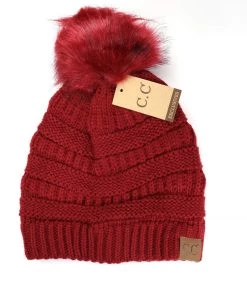 TEN Dollar Boutique Red Fur Pom Beanie Accessories