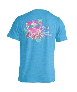 TEN Dollar Boutique Short Sleeves S-3X Bless Your Heart Pig- Heather Sapphire