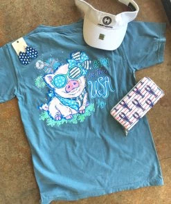 TEN Dollar Boutique Barn In The USA Piggy- Blue Jean Short Sleeves S-3X