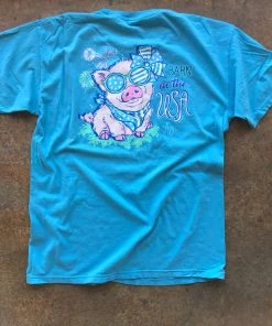 TEN Dollar Boutique Barn In The USA Piggy- Blue Jean Short Sleeves S-3X