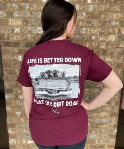 TEN Dollar Boutique Old Dirt Road- Short Sleeve Maroon Short Sleeves S-3X