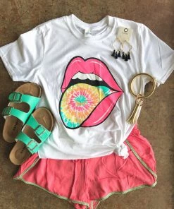 TEN Dollar Boutique Short Sleeves S-3X Tie Dye Tongue- White