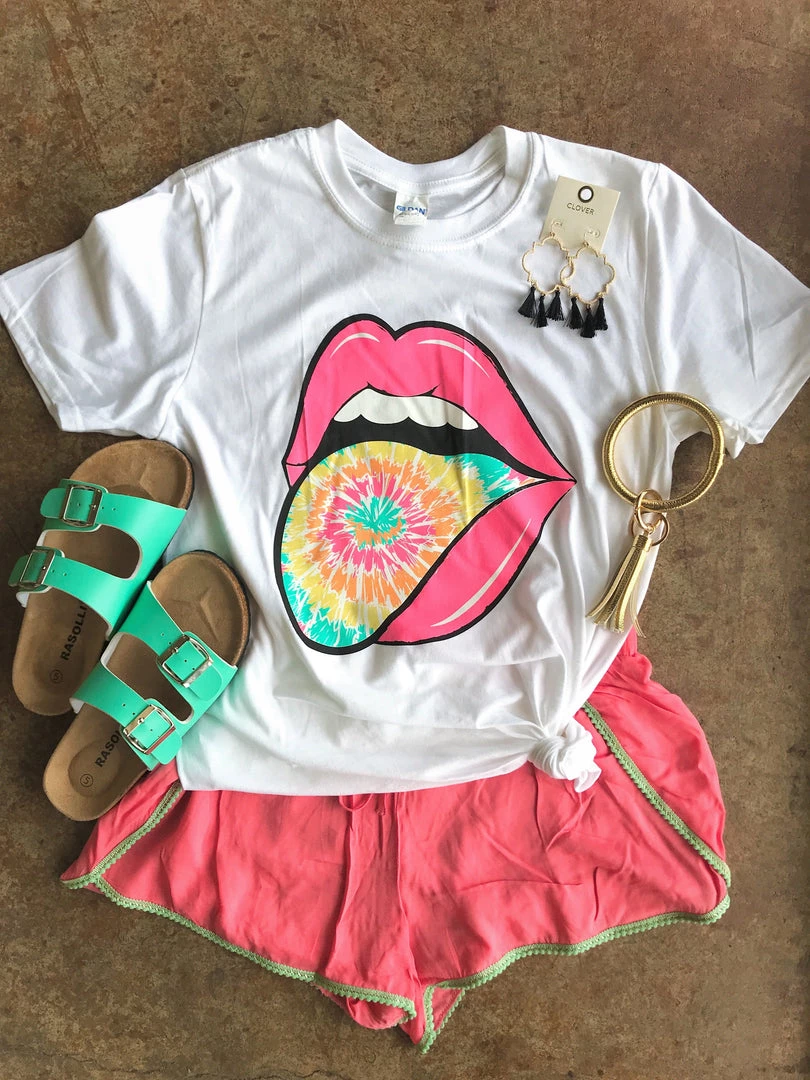 TEN Dollar Boutique Short Sleeves S-3X Tie Dye Tongue- White 3 TEN Dollar Boutique Short Sleeves S-3X Tie Dye Tongue- White