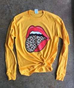TEN Dollar Boutique Cheetah Tongue- Long Sleeve Gold