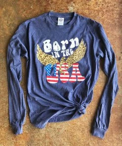 TEN Dollar Boutique Born In The USA- Long Sleeve Heather Denim