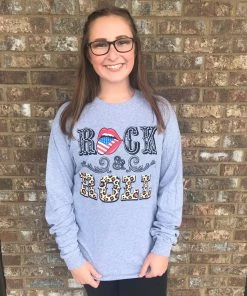 TEN Dollar Boutique Rock & Roll- Long Sleeve- Athletic Gray Long Sleeves S-3X