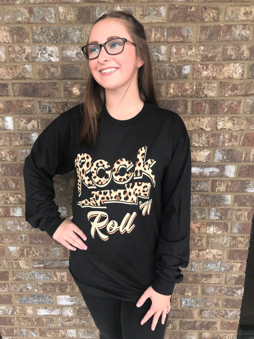 TEN Dollar Boutique Long Sleeves S-3X Cheetah Lightning Rock N Roll- Long Sleeve Black Smalls Only 3 TEN Dollar Boutique Long Sleeves S-3X Cheetah Lightning Rock N Roll- Long Sleeve Black Smalls Only