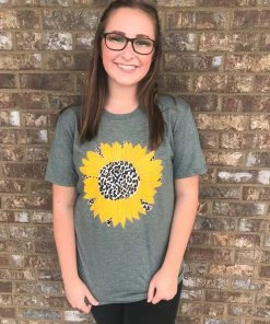 TEN Dollar Boutique Cheetah Sunflower Short Sleeve- Heather Olive