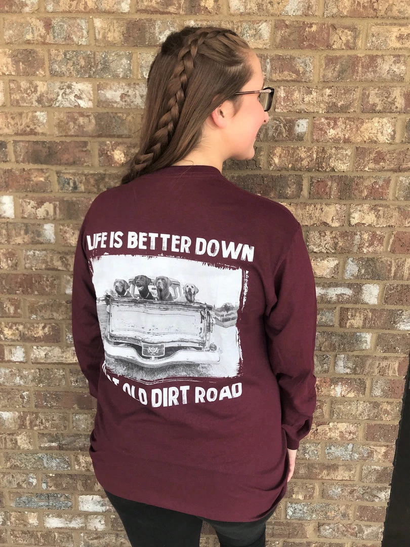 TEN Dollar Boutique Old Dirt Road- Long Sleeve Maroon Long Sleeves S-3X 3 TEN Dollar Boutique Old Dirt Road- Long Sleeve Maroon Long Sleeves S-3X