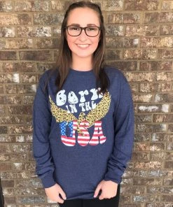 TEN Dollar Boutique Born In The USA- Long Sleeve Heather Denim