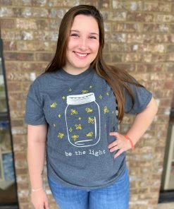 TEN Dollar Boutique Short Sleeves S-3X Be The Light Mason Jar- Charcoal