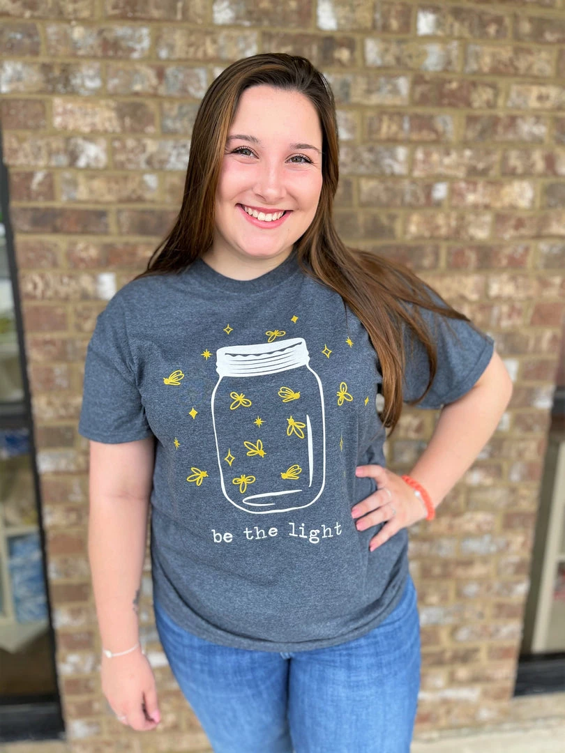 TEN Dollar Boutique Short Sleeves S-3X Be The Light Mason Jar- Charcoal 3 TEN Dollar Boutique Short Sleeves S-3X Be The Light Mason Jar- Charcoal