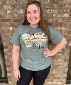 TEN Dollar Boutique Pumpkin Spice Best Life- Heather Military Short Sleeves S-3X