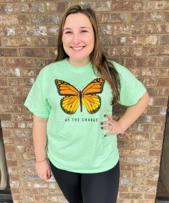 TEN Dollar Boutique Short Sleeves S-3X Be The Change Butterfly- Mint