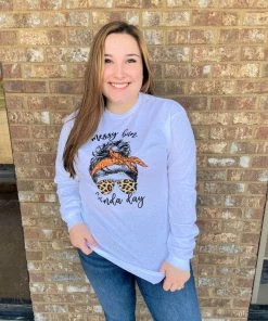 TEN Dollar Boutique Long Sleeves S-3X Messy Bun Long Sleeve- White