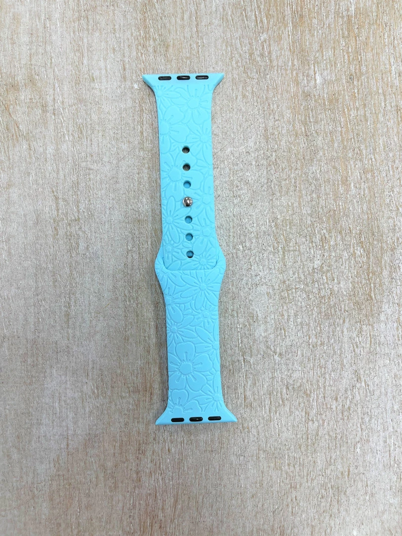 TEN Dollar Boutique Accessories Floral Engraved Sky Blue Watch Band- 38/40 3 TEN Dollar Boutique Accessories Floral Engraved Sky Blue Watch Band- 38/40
