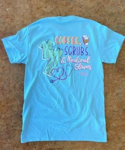 TEN Dollar Boutique Short Sleeves S-3X Coffee, Scrubs & Medical Gloves- Sky Blue SIZE MEDIUM