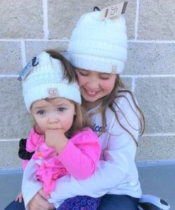 TEN Dollar Boutique C.C Beanies Kid's C.C Messy Bun Beanie- Ivory