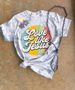 TEN Dollar Boutique Short Sleeves S-3X Love Like Jesus- Gray Crystal Wash