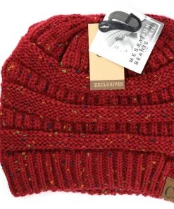 TEN Dollar Boutique Accessories Burgundy Confetti Messy Bun Beanie