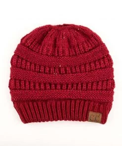 TEN Dollar Boutique Accessories Burgundy Sequin Messy Bun Beanie
