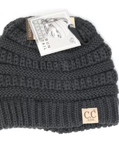 TEN Dollar Boutique Kid's C.C Messy Bun Beanie- Dk Melange Grey C.C Beanies