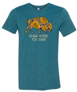 TEN Dollar Boutique Short Sleeves S-3X Cheetah Sunflower Buffalo- Heather Teal